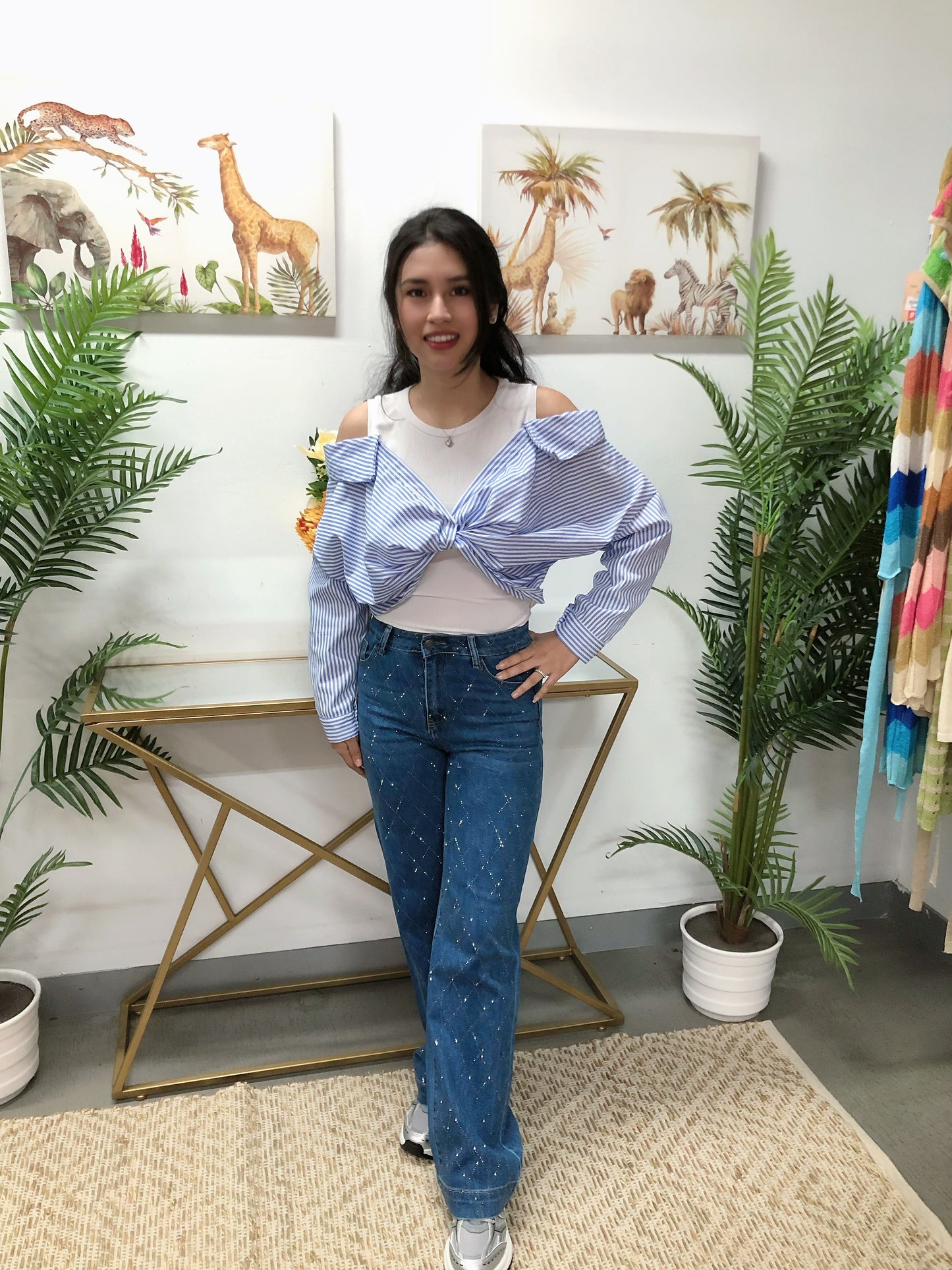 Pantalón vaquero brillo rombo