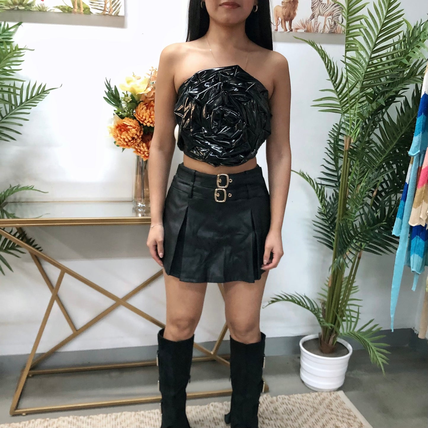 Falda negro doble cinturón