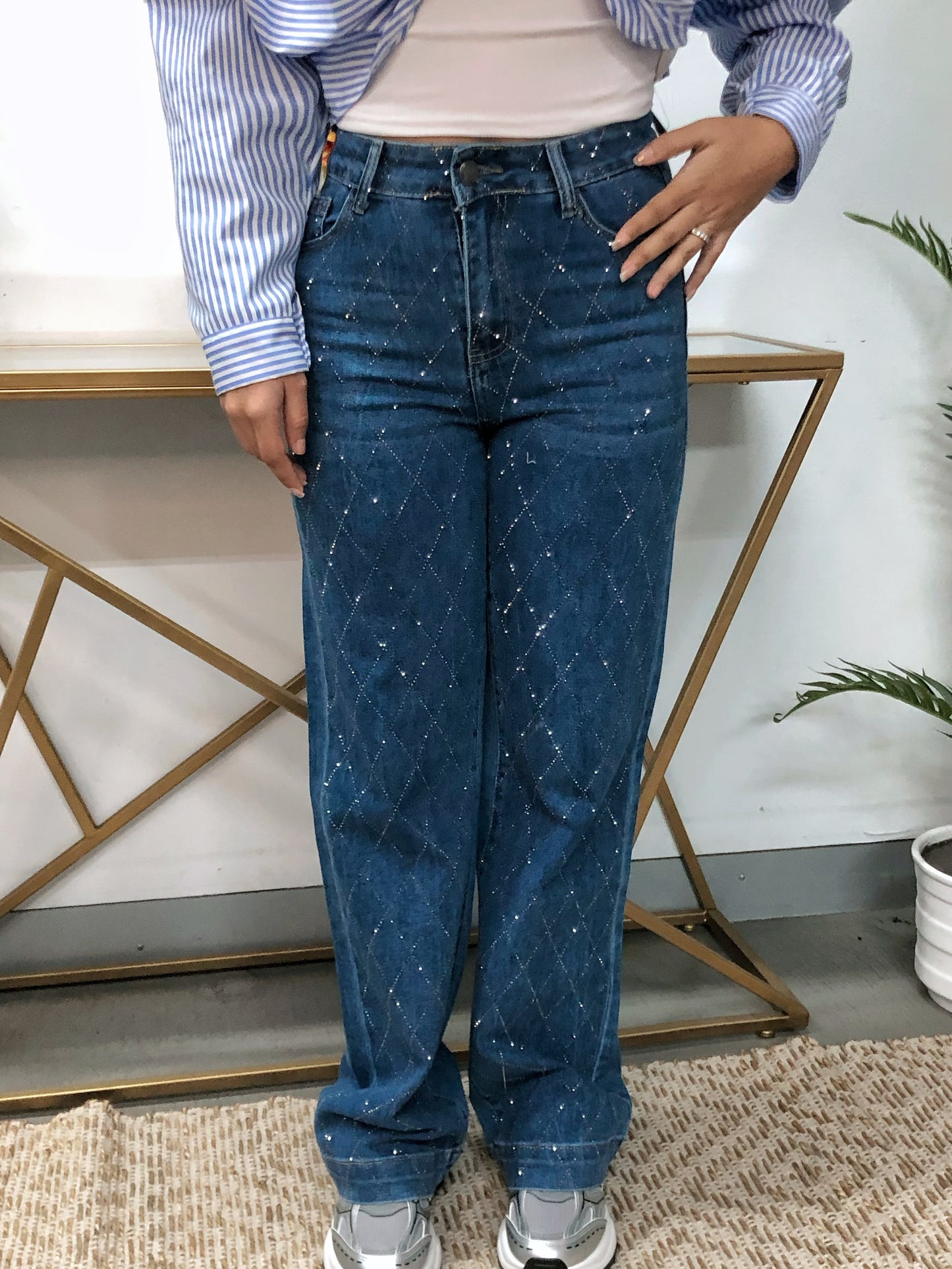 Pantalón vaquero brillo rombo