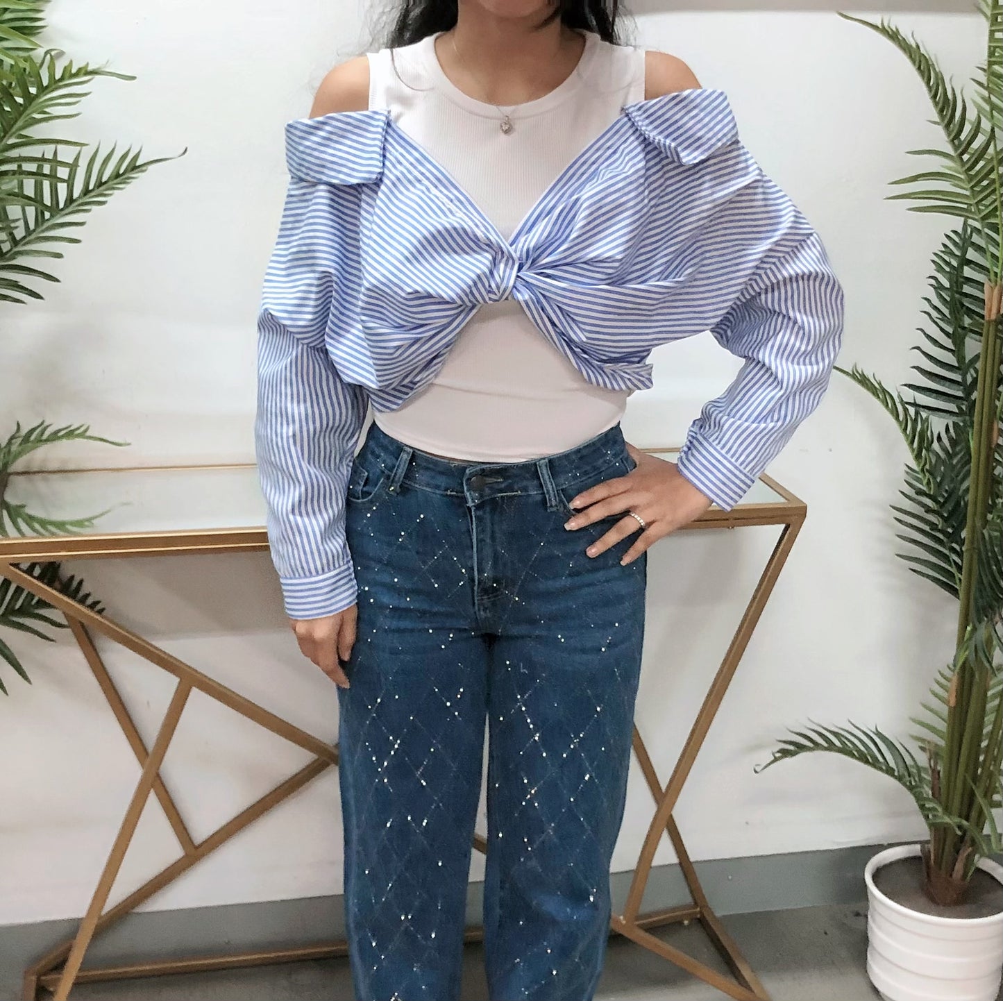 Pantalón vaquero brillo rombo