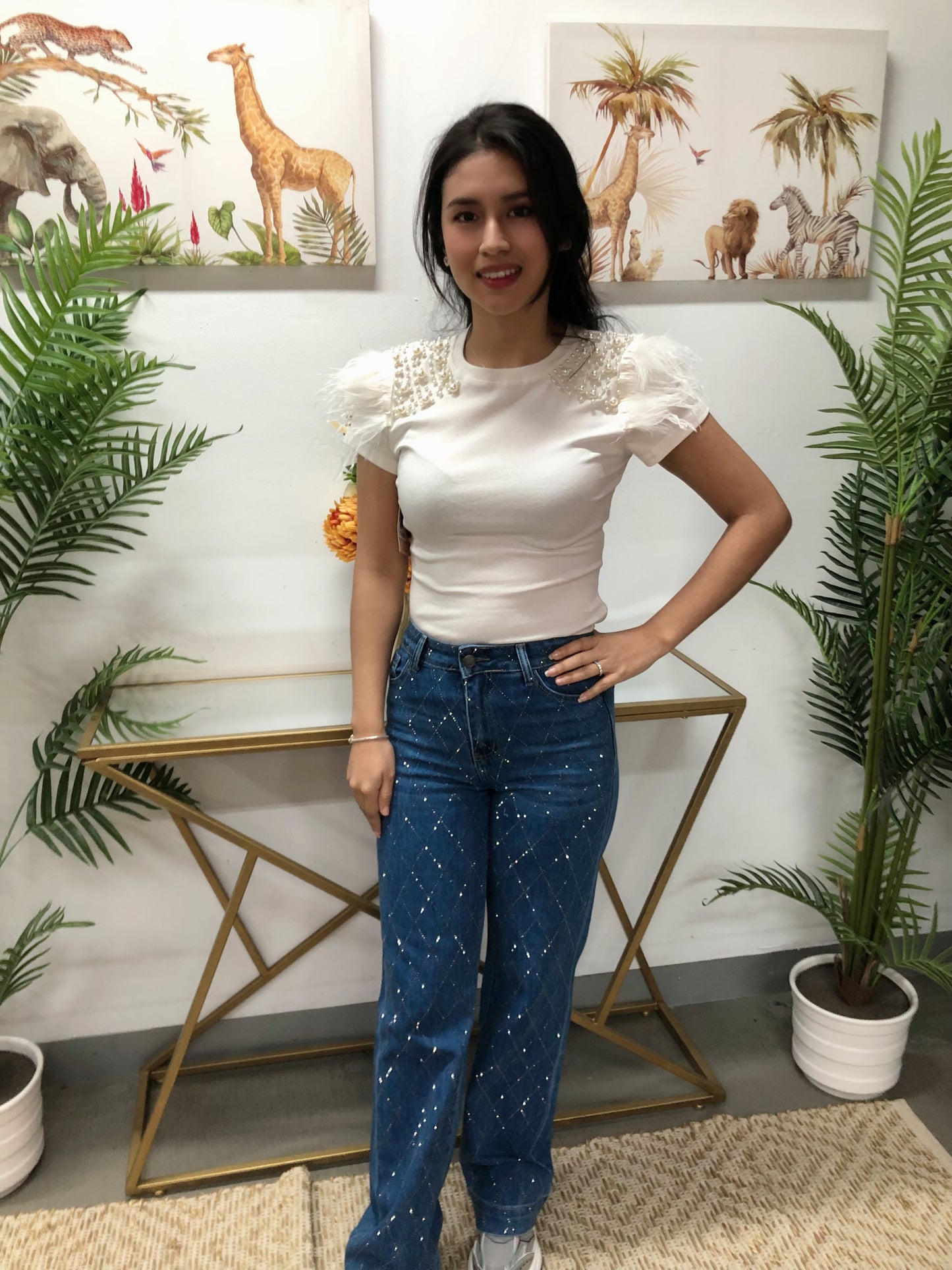 Pantalón vaquero brillo rombo