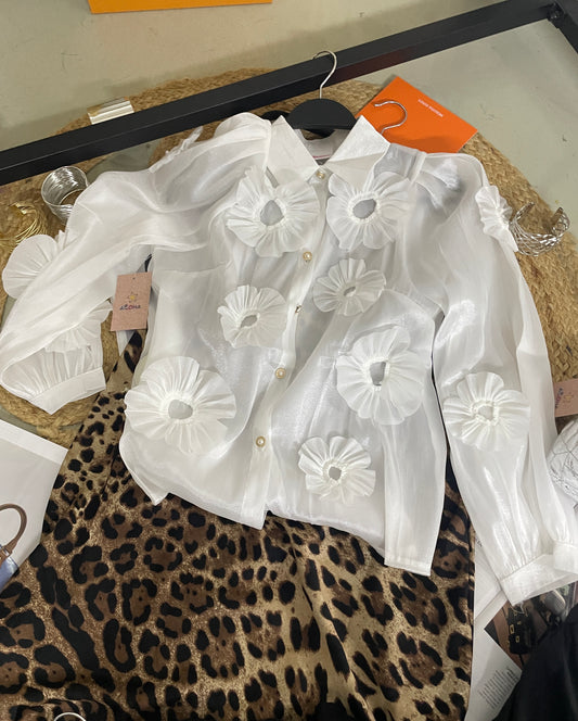 🎀Camisa de manga larga con flores 3D