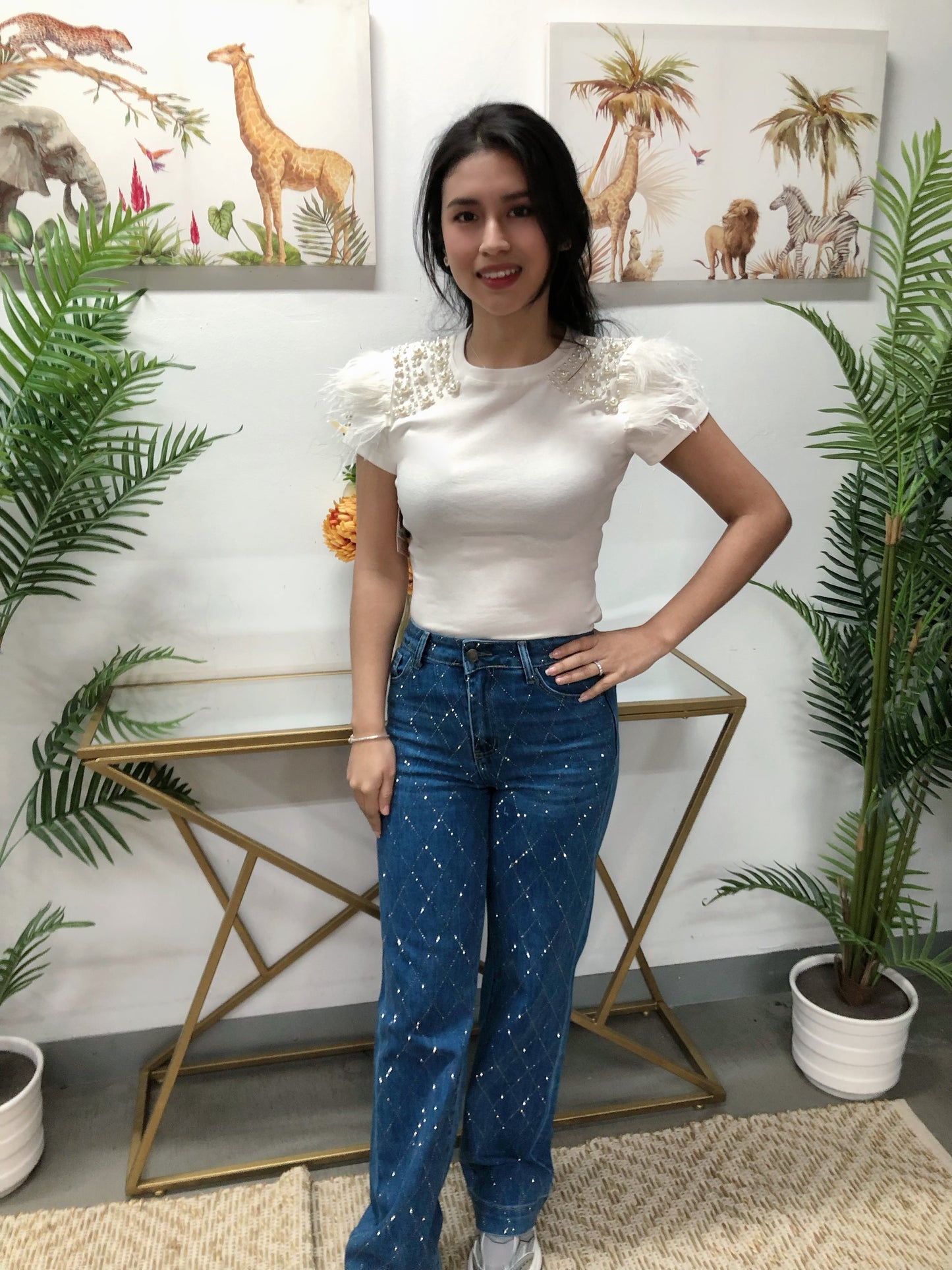 Pantalón vaquero brillo rombo