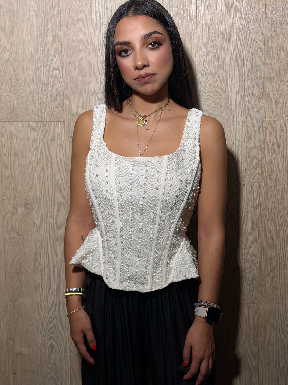 Top encaje perla