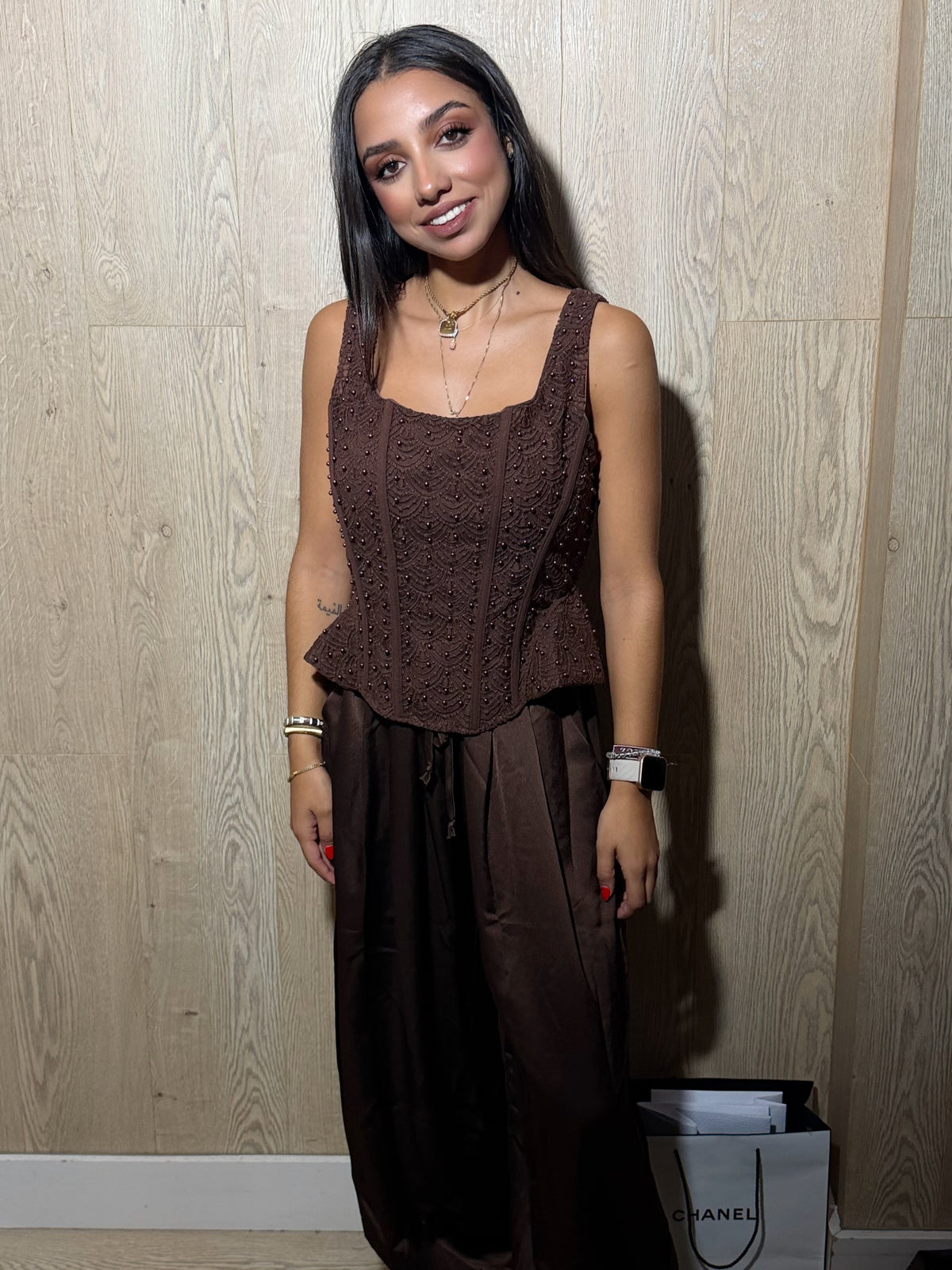 Top encaje perla