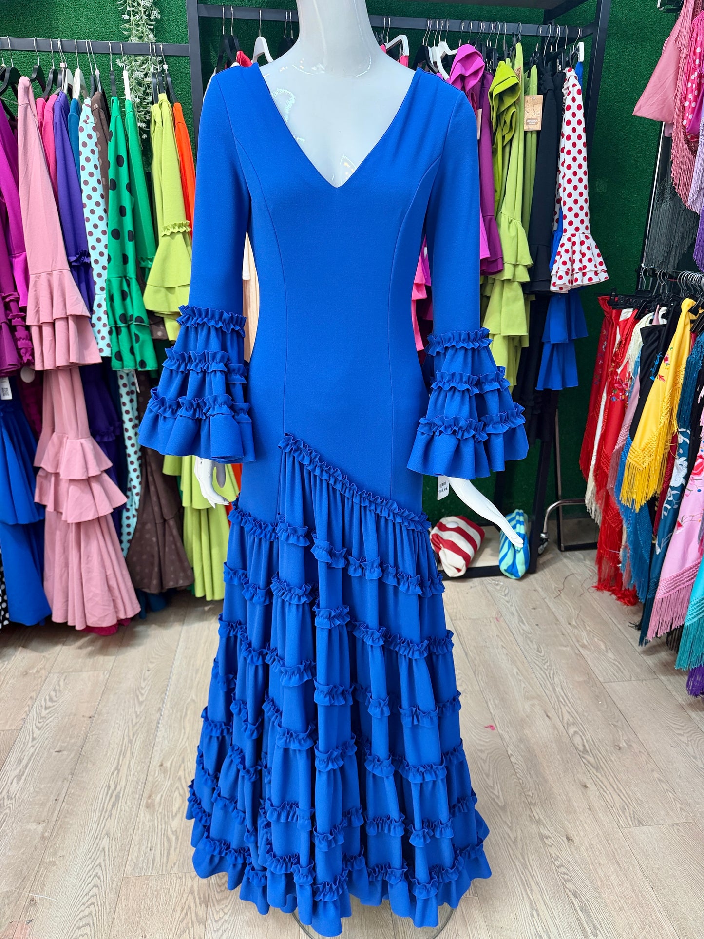 Traje flamenca canastero azul eléctrico XS/S