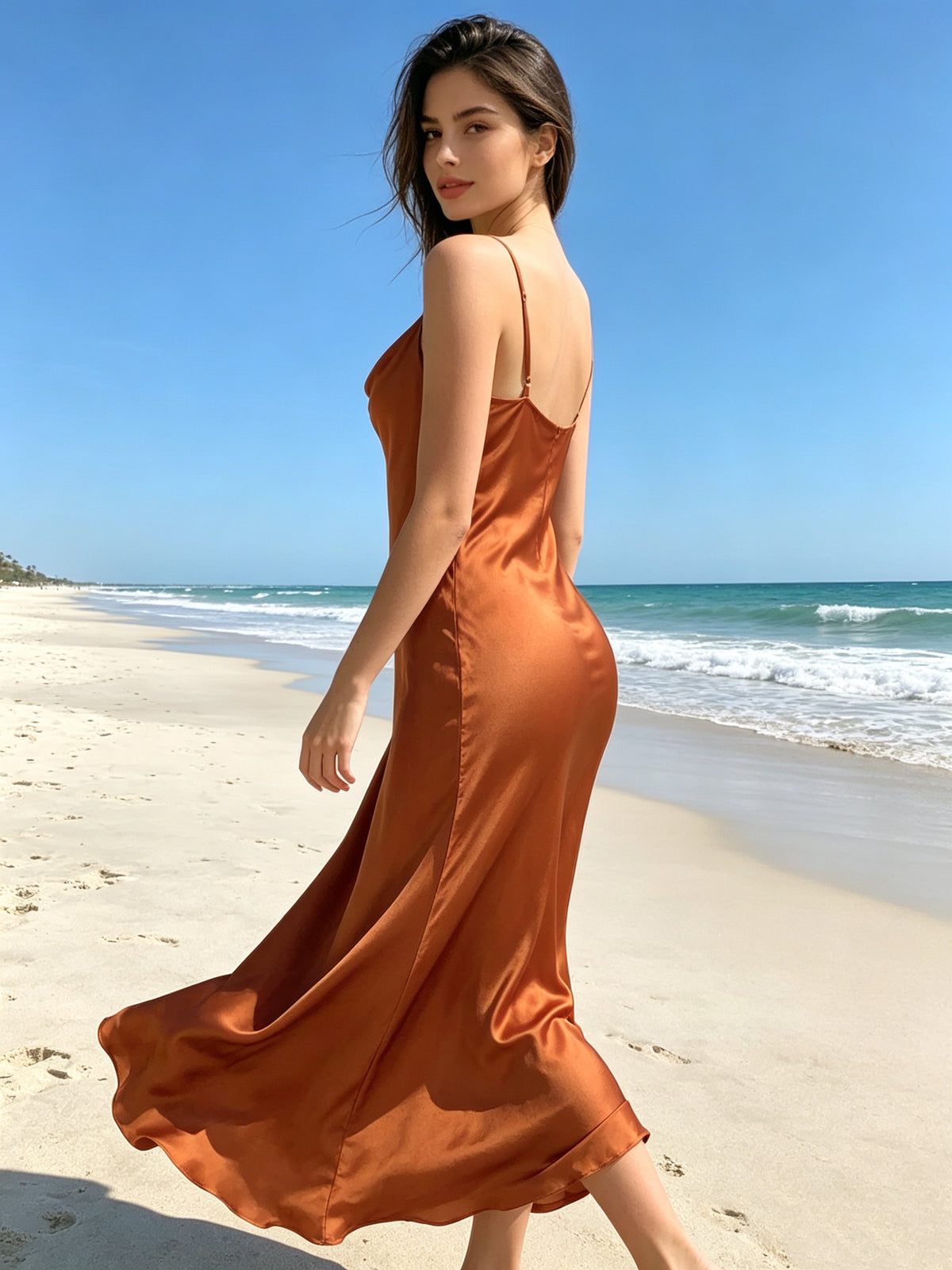 💕vestido tirantes Midi satén