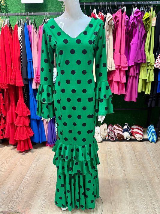 Traje flamenca XXL VERDE +lunares negro