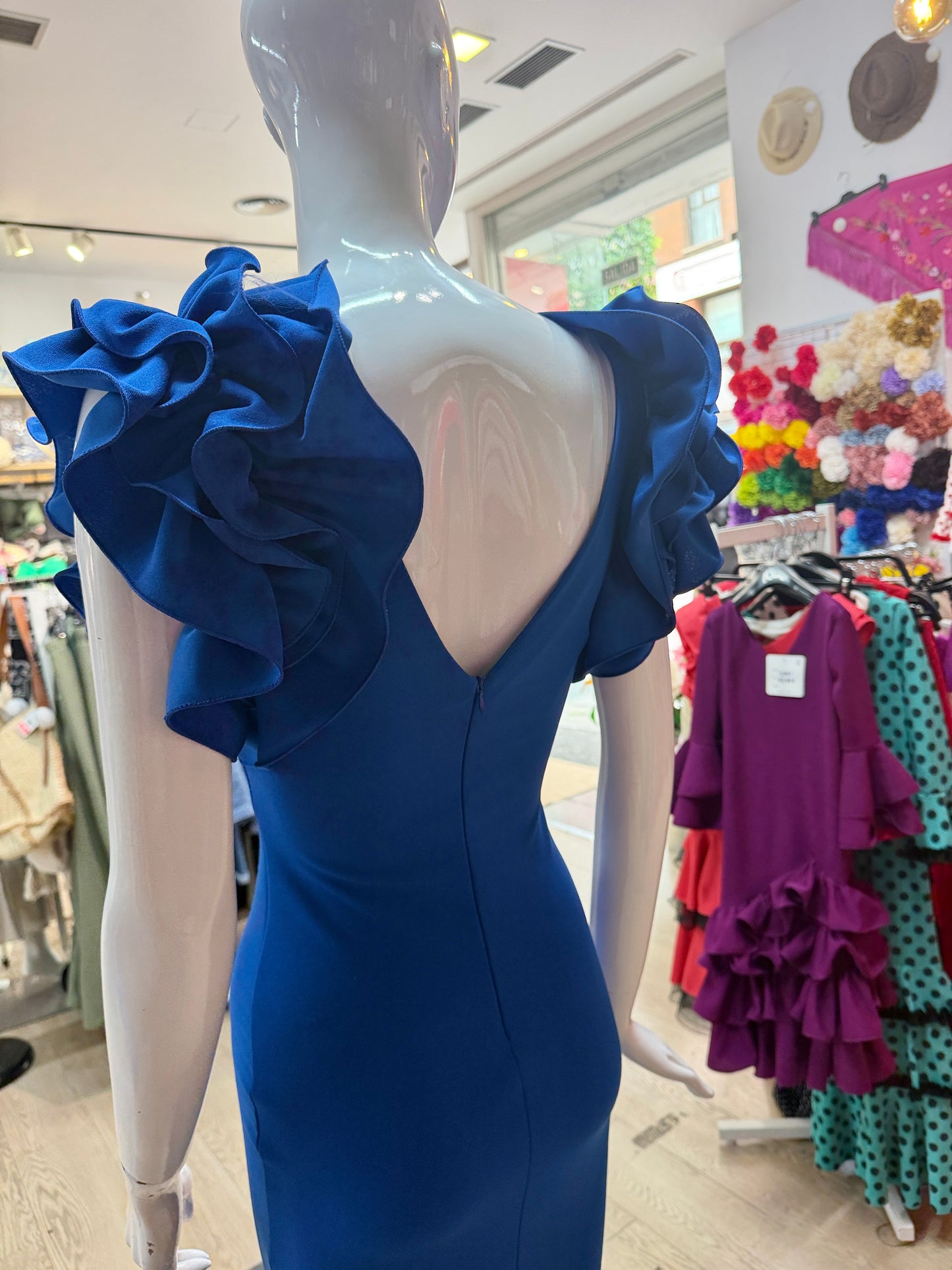 Traje flamenca manga sisa azul eléctrico