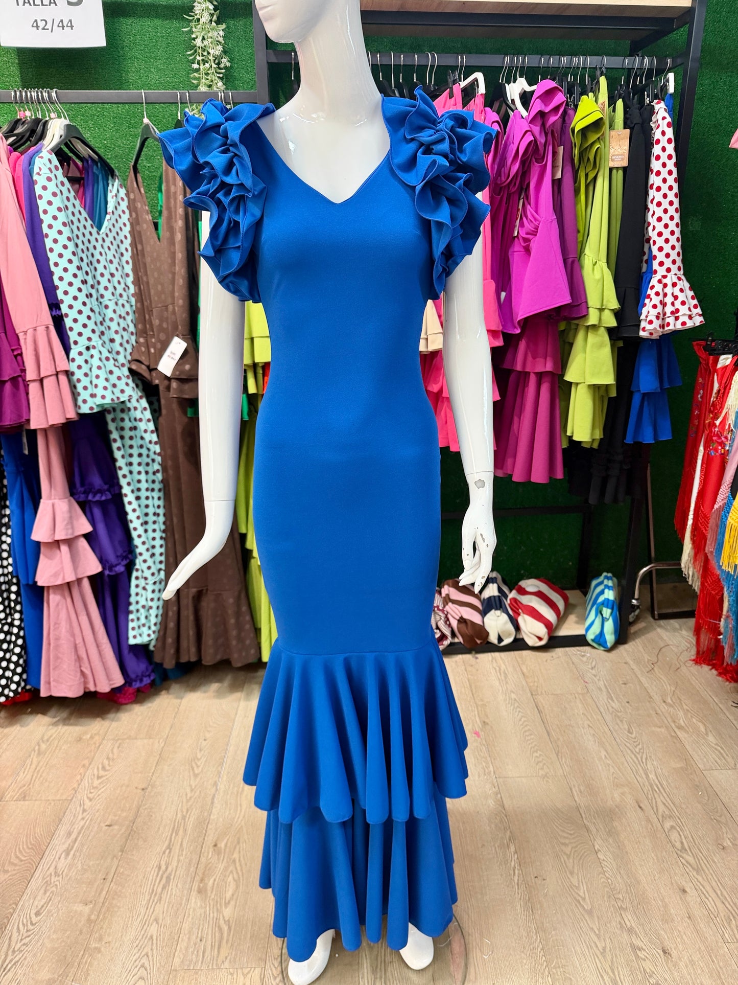Traje flamenca manga sisa azul eléctrico