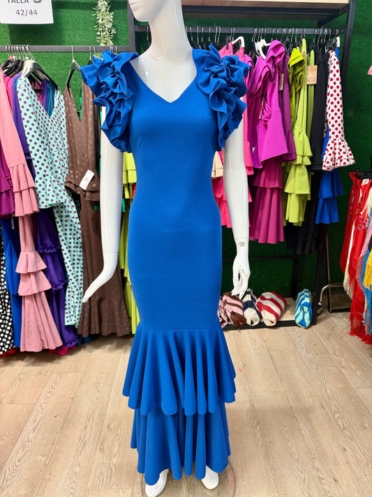 Traje flamenca manga sisa azul eléctrico