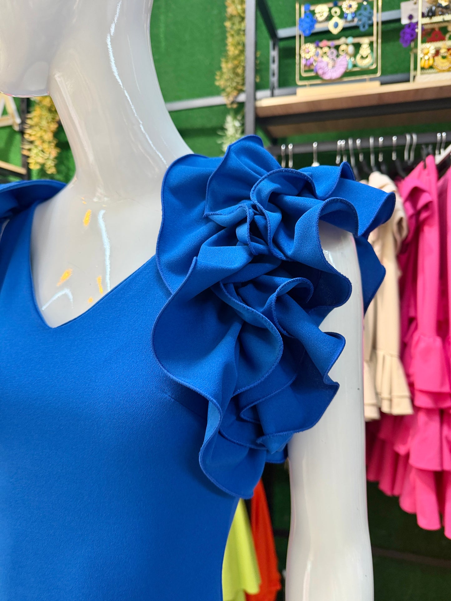Traje flamenca manga sisa azul eléctrico